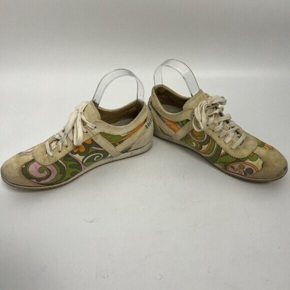 DOLCE & GABBANA Taupe Floral Suede Lace Up Vintage Y2K Sneakers Sz 36 - Picture 11 of 13